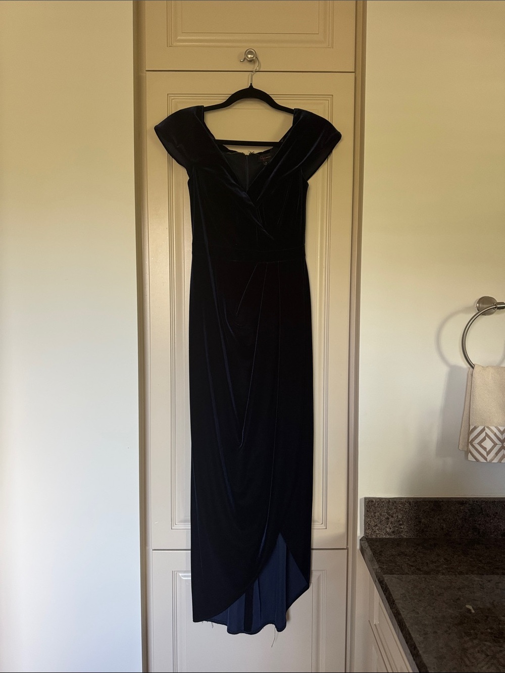 Aqua Midnight Blue Velvet Maxi Dress